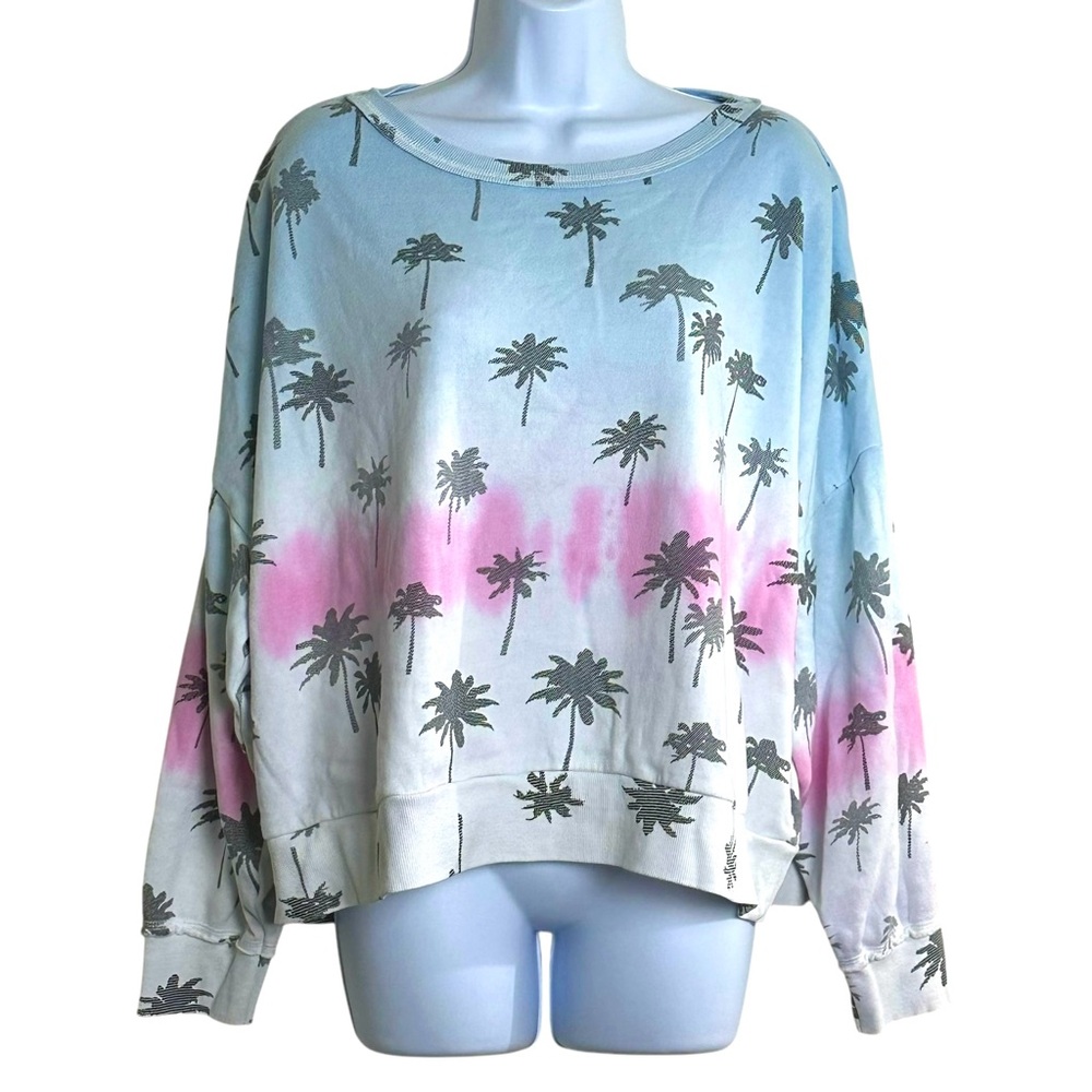 Vintage Havana Womens Medium Ombre Tie Dye Palm Crewneck Sweatshirt Blue Pink
